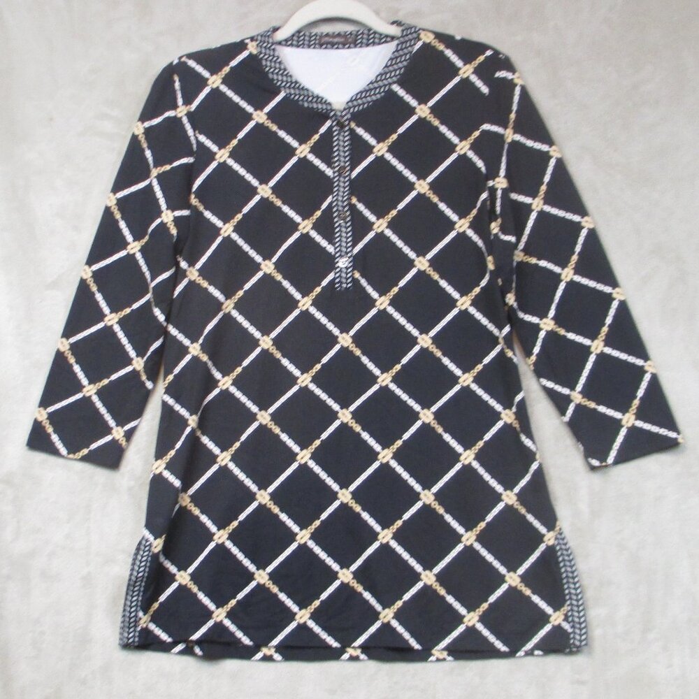 J. Mclaughlin Top Womens Medium Black Chain Print Catalina Cloth Tunic Nautical